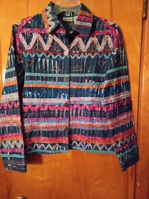 Chico's Multi Colored Patchwork Type Lg Slv Button Jacket Blazer Size 0