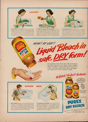 1953 Purex Dry Bleach Cleaner Vintage Print Laundry Kitchen Bath Tub Household