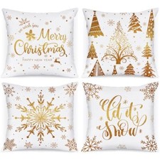Christmas Throw Pillow Covers 12x12 4 pcs, 12 inch 12" x 12" Pack of 4 Gold