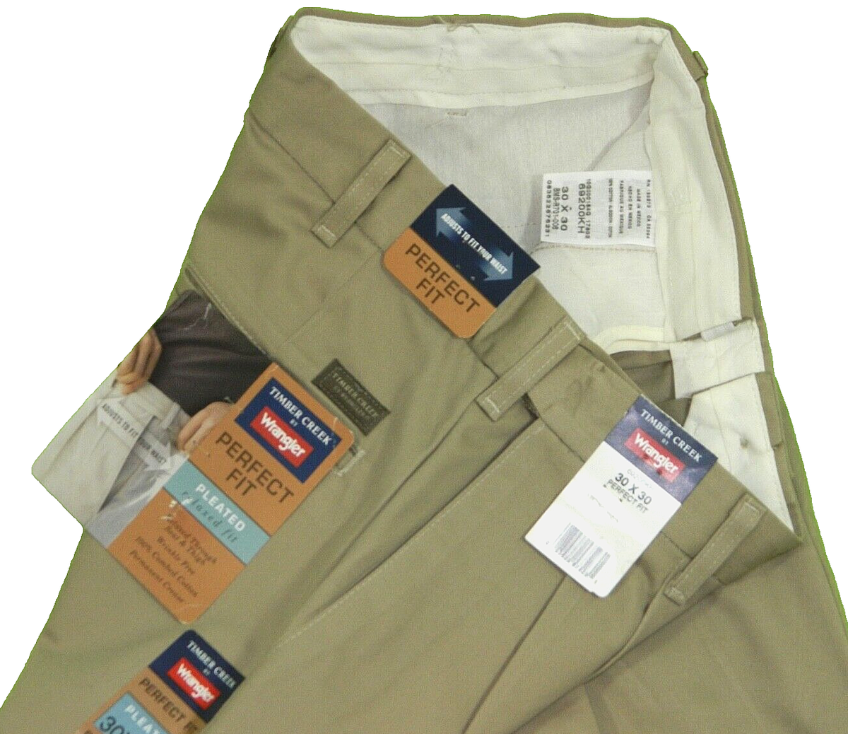 Men's Khaki Pants Wrangler Timber Creek Perfect Fit Tag measured Size  30x30