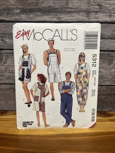 Vintage McCalls Pattern 5312 Unisex Bib Overalls 3 Lengths Size Small UNCUT - Picture 1 of 5