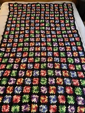 Vintage Granny Square Crochet Afghan Colorful Lap Blanket Throw Handmade 45x72