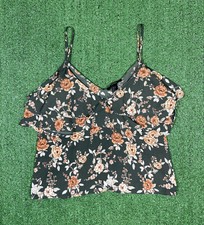 Forever 21 Women’s Size Small Sleeveless Top Floral Gray Spaghetti Strap Crop
