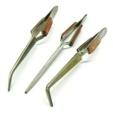3 Tweezers Straight & Angled Cross Locking Soldering Tweezer Jewelry Making Tool