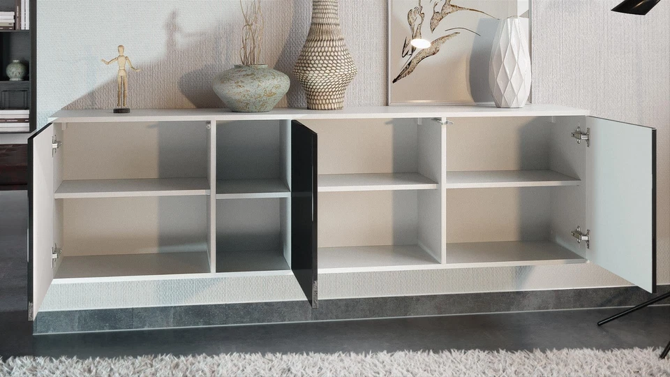 Sideboard Anrichte Kommode NOAH Weiß matt 182 cm - Hochglanz & Naturtöne - Bild 2 von 3