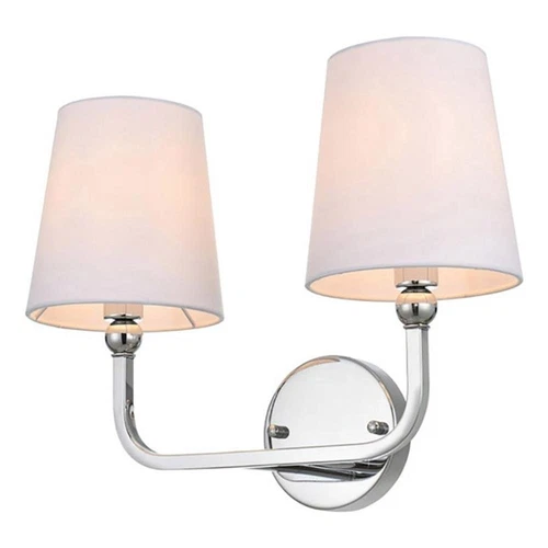 Living District Colson 2-Light Metal & Fabric Bath Sconce in Chrome/White - Picture 1 of 5