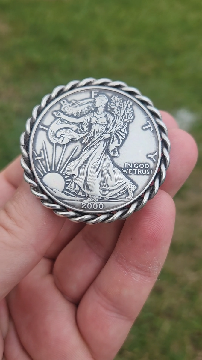 Ring 2000 Millennium 999 silver genuine American Eagle coin 1 oz