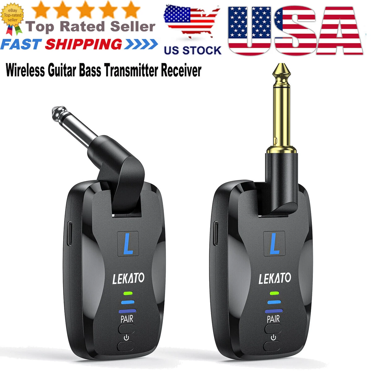 LEKATO 2.4G Wireless Guitar Transmitter Receiver Built In Rechargeable Battery