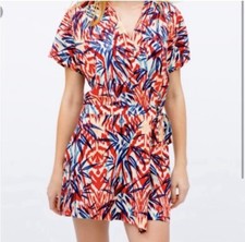 Zara Floral Leaf Print Romper Jumpsuit Size XS