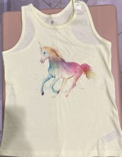 Gap girls size 8 Year M Size Lt. yellow tank top w Unicorn Graphic 100 Cotton