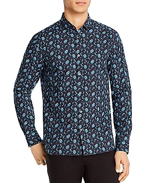John Varvatos ELECTRIC SKY BLUE Ross Slim-Fit Floral Shirt, US X-Large
