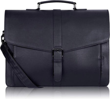 Black Leather Laptop Bag Travel / Office Briefcase Laptop Messenger Bag