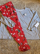 Joyspun Pajama Sleep Set 3X 22w-24w Christmas Red Cat Dog Graphics - New Nwt