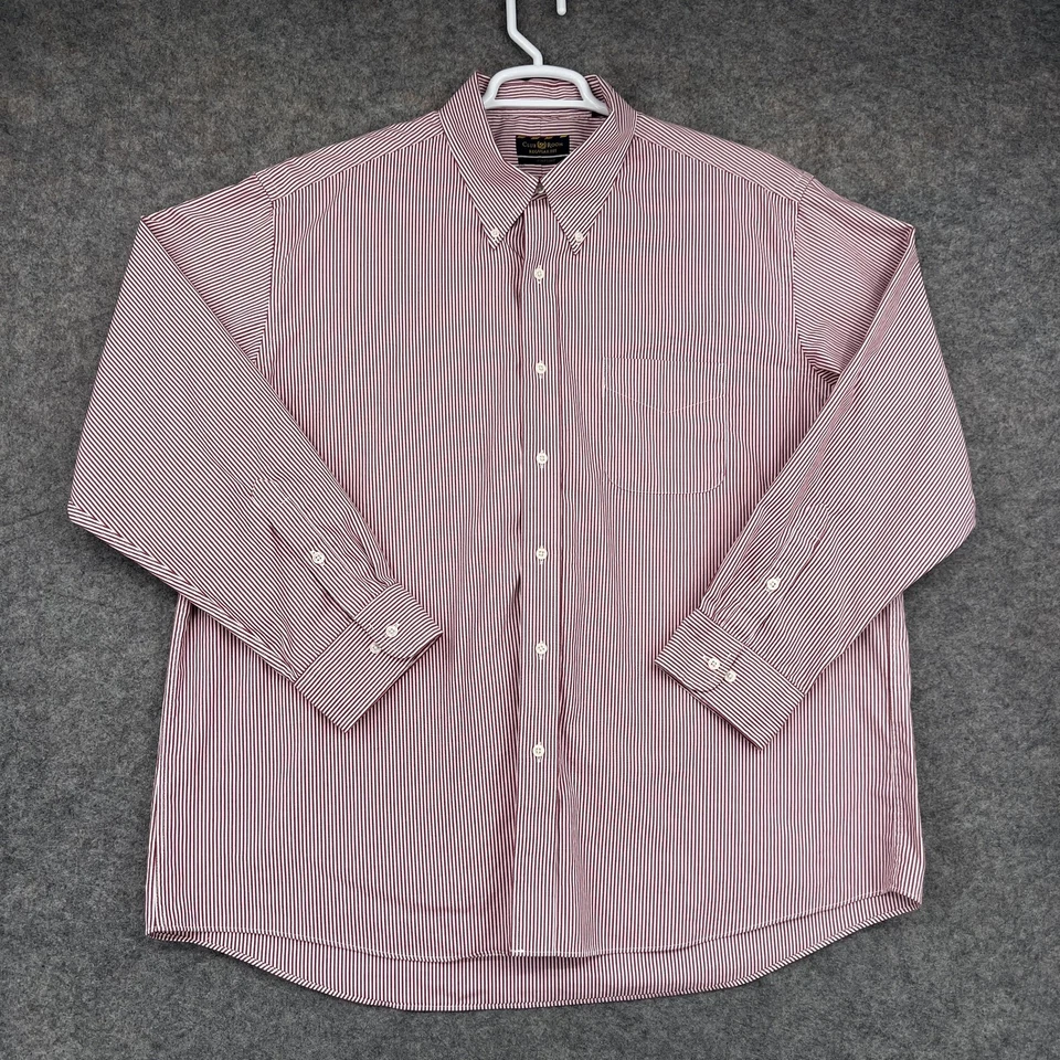 Camisa Club Room Para Hombre 18 34/35 Roja Blanca Pinpoint Rayas Abotonadas Manga Larga Foto 2 de 4
