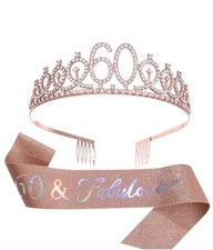 Rose Gold 60th Birthday Sash and Crown Adult Women Rhinestone Birthday Tiara