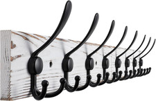 32.2'' Large Coat Rack Wall Mount Coat Hooks with 8 Metal Black Triple-Hooks Old
