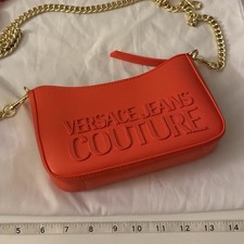 Versace Jeans Couture Orange Logo Shoulder Bag Zip Gold Chain Strap Dust Bag