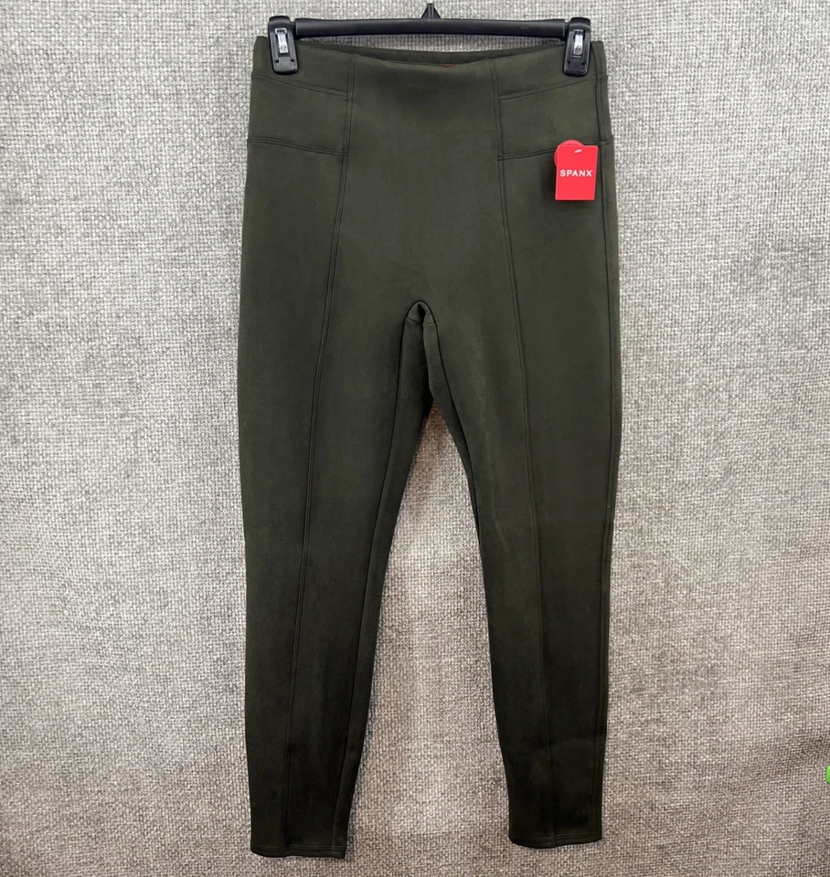 Spanx Faux Suede Olive Leggings Women’s Large Tummy Control Washable Stretch - Image 3 of 4