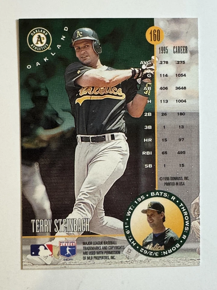 1996 Leaf #160 Terry Steinbach - Image 2 of 2