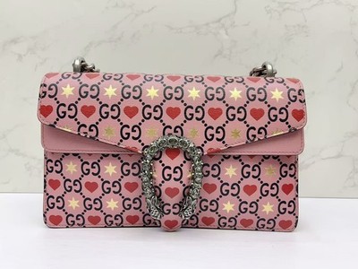 Pre-Owned Gucci Dionysus Heart Print Chain Shoulder Bag Valentine's Day Romantic
