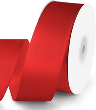 1-1/2" Wide X 50 Yards Red Single Faced Polyester Satin Ribbon - Perfect for Wed