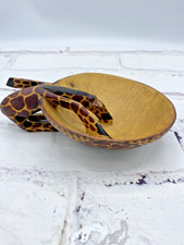 Vintage Hand Carved Wooden Whimsical Giraffe Bowl