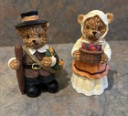 Lot Of 2 Thanksgiving Pilgrim Papa And Mama Bear Figurines Preowned No Box — photo 1