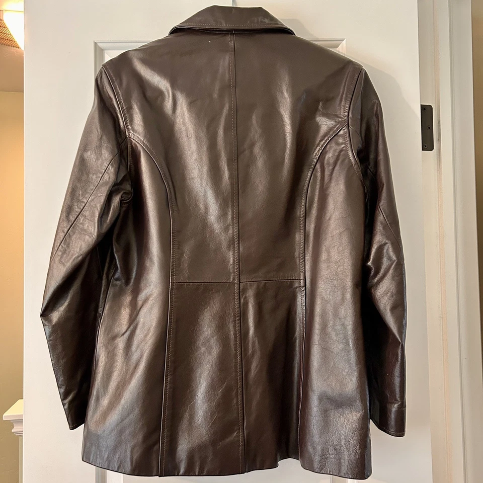 Wilsons Leather Vintage Womens Brown Blazer Jacket Button Closure Size Medium  - Image 2 of 4