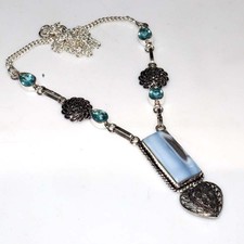 Owhyee Blue Opal Blue Topaz 925 Silver Plated Necklace 18" Spiritual Gift JW