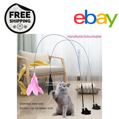 Interactive Cat Feather Wand Toy - Kitten Teaser Stick for Play, Exercise***