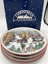 Lot de 4 assiettes à dessert vintage village de Noël en porcelaine Japon 7,5" Carolers