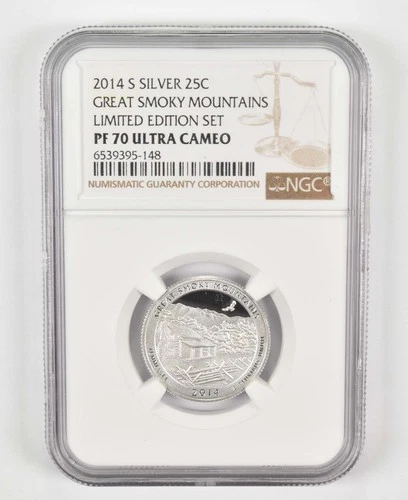 2014-S PF70 Smoky Mountains Silver Quarter US Mint Limited Edition Set NGC *0786