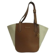 Borsa tote Michael Kors tracolla tela pelle bianco marrone logo oro hardware (Ag