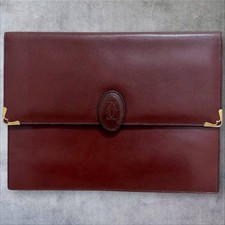 Cartier Clutch Bag Bordeaux Leather 31x23cm 3 Pockets Used