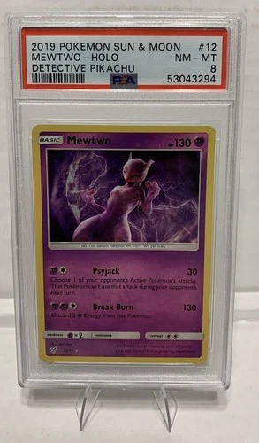 Mewtwo-Holo 12 Detective Pikachu Pokemon Sun & Moon Detective Pikachu PSA 8