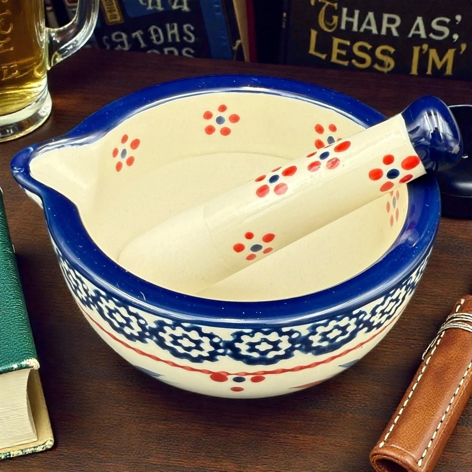 Temp-Tations by Tara Old World Blue Floral Mortar and Pestle 10oz - Set