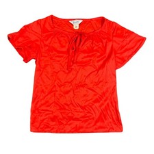 Vintage Lady Blair Red Short Sleeve Tie Neck Blouse ILGWU Union Made Size 10