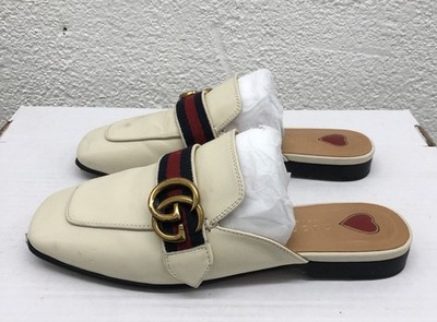 Auth GUCCI White Princetown Marmont GG Mule Leather Loafers Size 6 US 36 EU E4