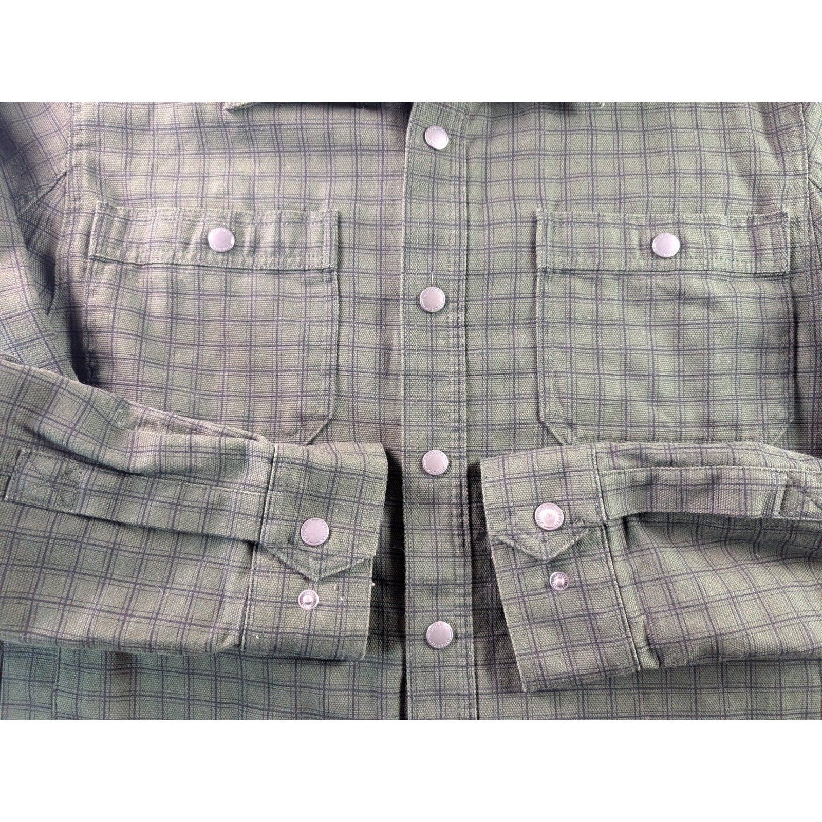 Duluth Trading Co Mens Green Plaid Lined Snap Front Shirt Jacket Medium Cotton image 4