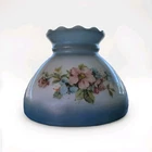 Vintage White Milk Glass Hurricane Lamp Shade w/ Blue Stained Top & Bottom Nice