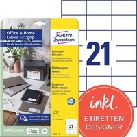 Avery Zweckform Universal-Etiketten Office&Home 70 X 42,3 Mm Weiß 210 Etiketten