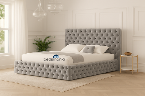 Grey Plush Velvet 5FT King Bed Frame - Gas Lift Storage - Vertical Line Headboard Footboard For Comfort Style Grey Plush Velvet 5FT King Bed Frame - Gas Lift Storage - Vertical Line Headboard Footboard For Comfort Style