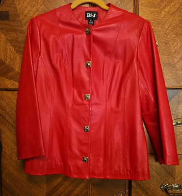 Red Square Toggle Leather Jacker Red Womens Size Medium