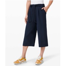 Lululemon Noir Crop True Navy Wide Leg Pants Tie Waist 10