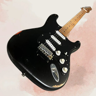 Gilmour Black Over Sunburst Rhxflame Road Worn Electric Guitar，Vintage Tuners