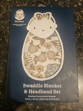 NIB Gerber Swaddle Blanket and Headband Set Floral 40x40 Great Gift Idea