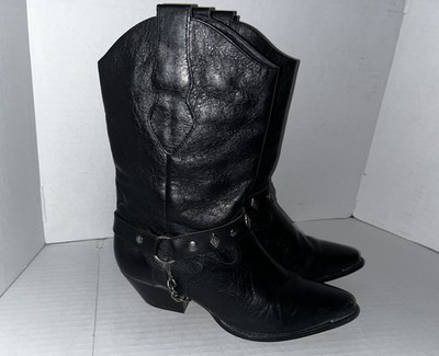 Code West Black Cowboy Leather Boots Harness Chain Western Cowgirl Women 8.5M