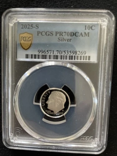2025s PCGS GOLD LABLE PR 70 DCAM SILVER DIME