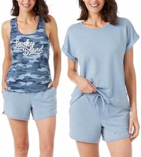 NWT Lucky Brand Women's 3 Piece Pajama Set Size L Blue Camouflage 85 8HL111