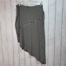 NWT APT 9 Size Large Black White Stripe Asymmetrical Hemline Knit Skirt USA Made